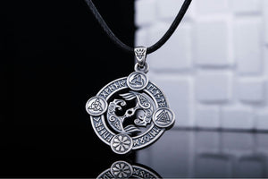 Odin Raven Pendant with Norse Symbols Sterling Silver Viking Jewelry - vikingworkshop
