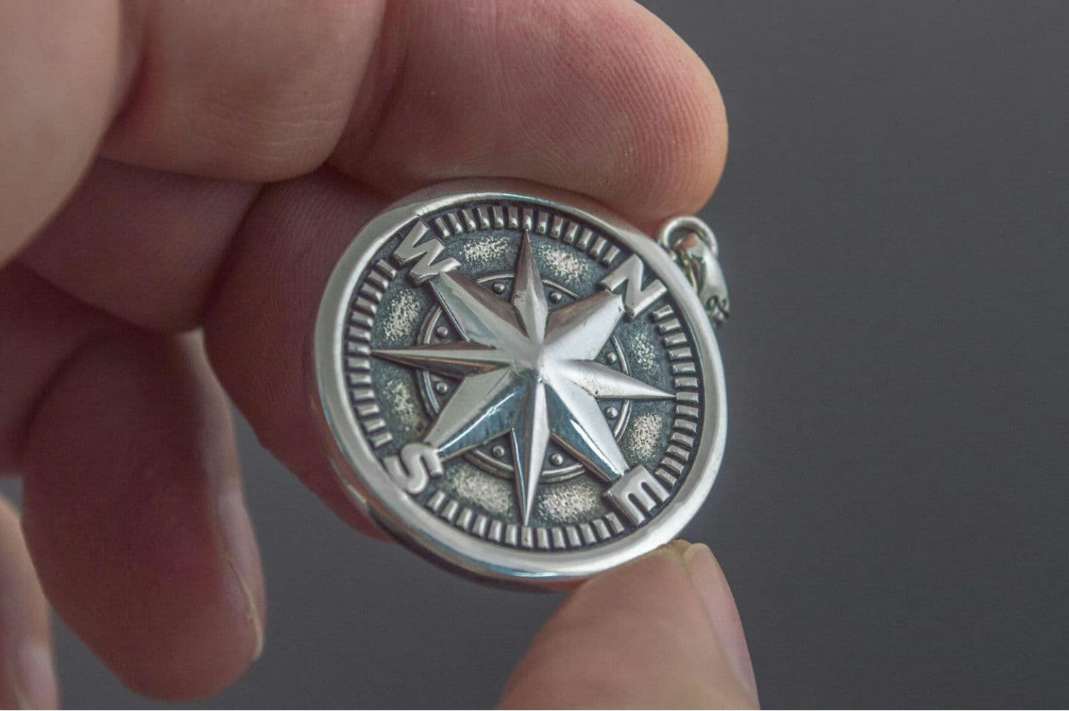 Compass Pendant Handmade Starling Silver Jewelry - vikingworkshop