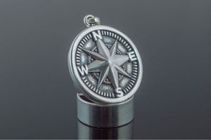 Compass Pendant Handmade Starling Silver Jewelry - vikingworkshop