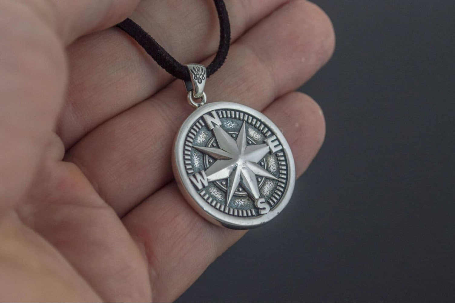 Compass Pendant Handmade Starling Silver Jewelry - vikingworkshop