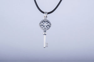 Key Pendant with Compass Symbol Handmade Starling Silver Jewelry - vikingworkshop