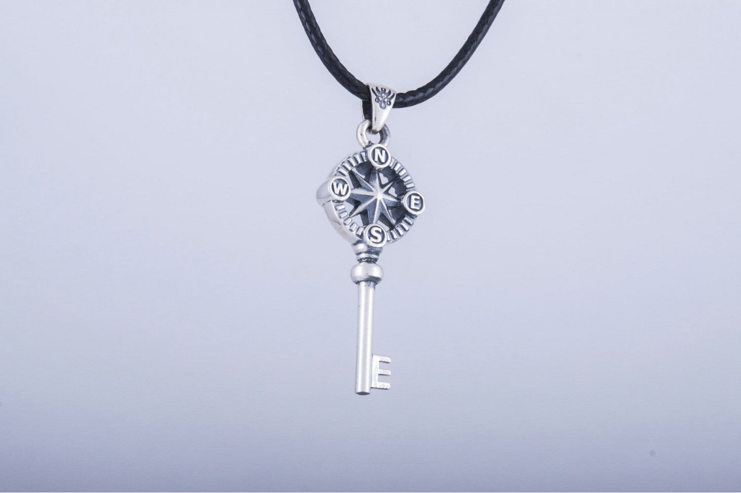 Key Pendant with Compass Symbol Handmade Starling Silver Jewelry - vikingworkshop