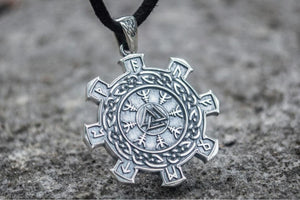 Valknut Symbol with Viking Ornament Pendant Sterling Silver Unique Jewelry - vikingworkshop