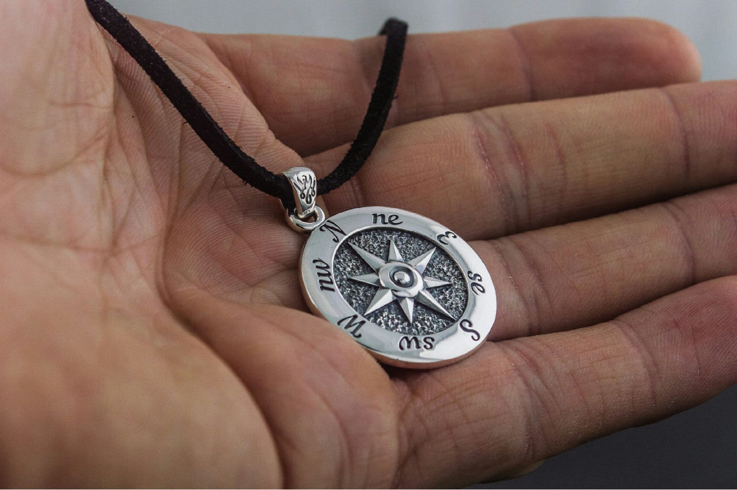 Compass Symbol Pendant Sterling Silver Norse Jewelry - vikingworkshop