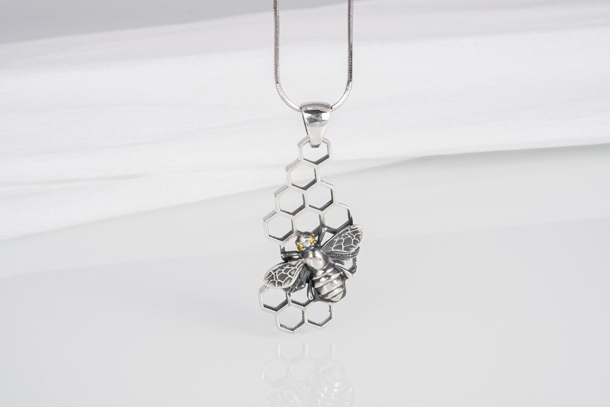 Unique Pendant with Bee Symbol Sterling Silver Handcrafted Jewelry - vikingworkshop