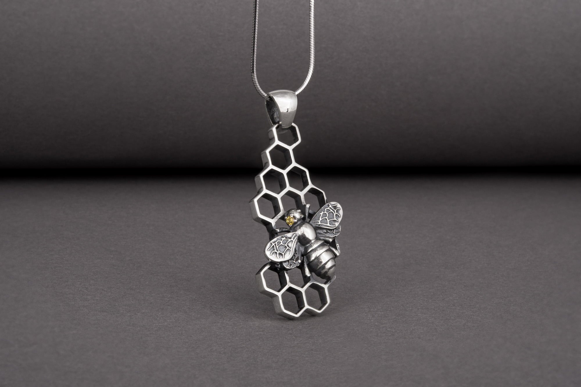 Unique Pendant with Bee Symbol Sterling Silver Handcrafted Jewelry - vikingworkshop