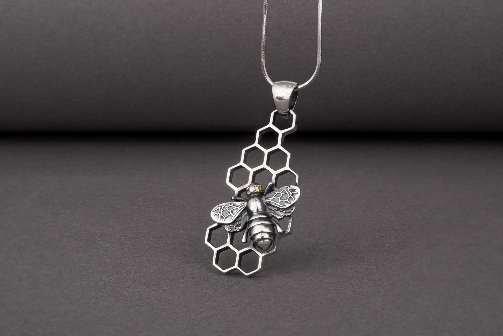 Unique Pendant with Bee Symbol Sterling Silver Handcrafted Jewelry - vikingworkshop