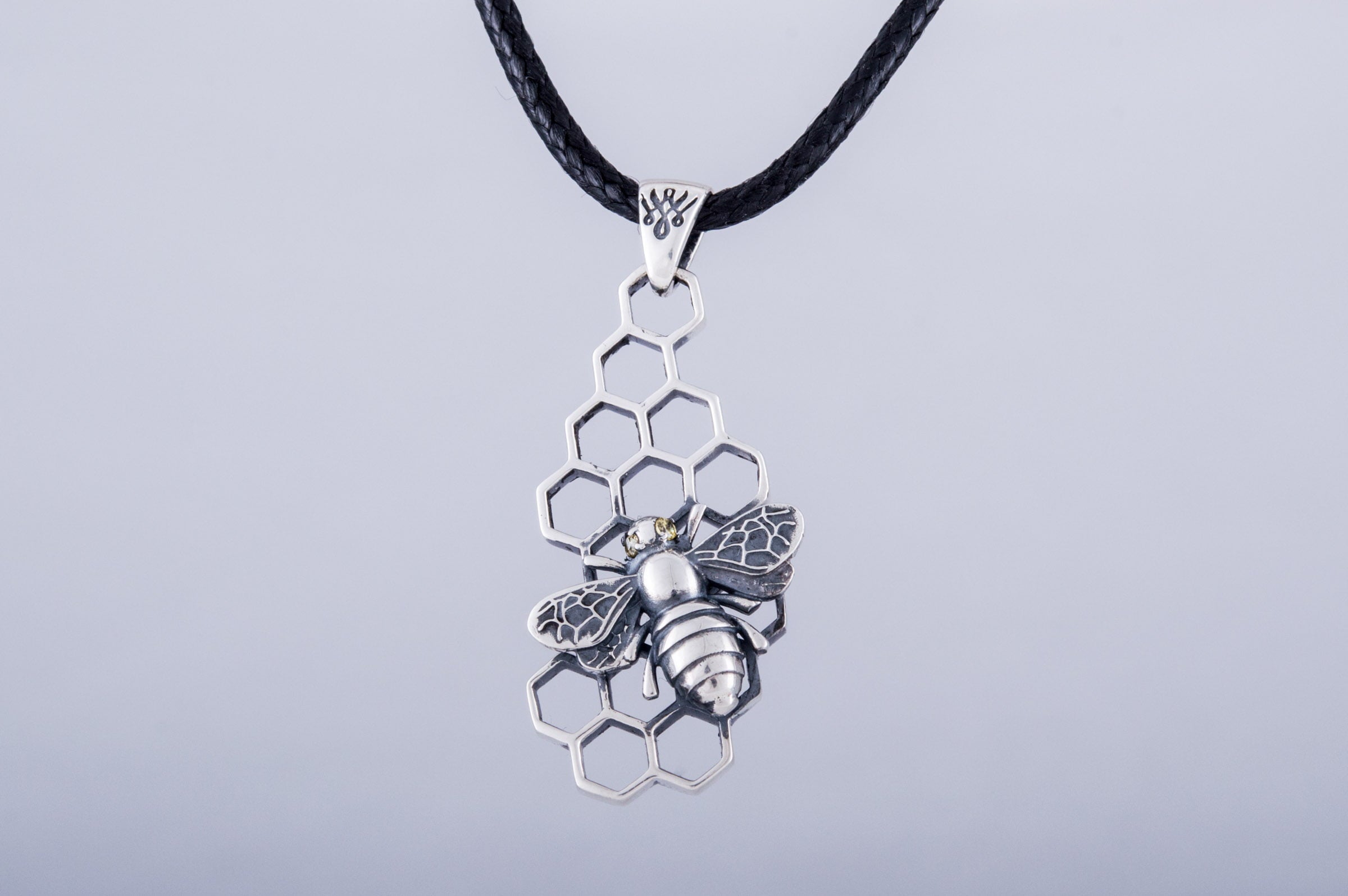 Unique Pendant with Bee Symbol Sterling Silver Handcrafted Jewelry - vikingworkshop