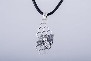 Unique Pendant with Bee Symbol Sterling Silver Handcrafted Jewelry - vikingworkshop