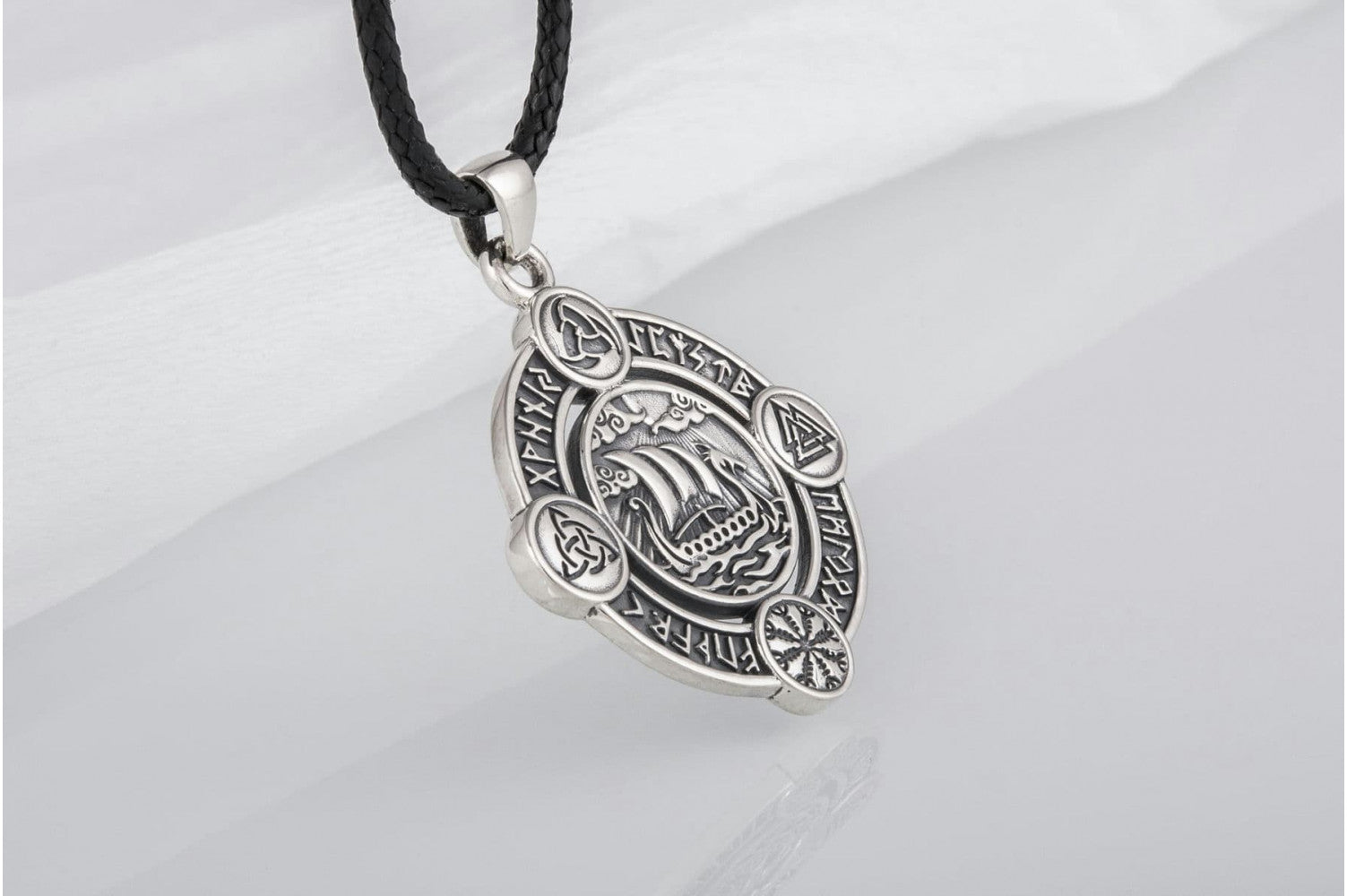 Drakkar Pendant with Norse Symbols Sterling Silver Viking Jewelry - vikingworkshop