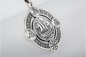 Drakkar Pendant with Norse Symbols Sterling Silver Viking Jewelry - vikingworkshop