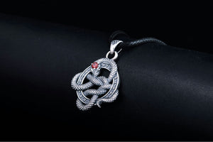 Snake Pendant with Runes and Red Cubic Zirconia Sterling Silver Norse Jewelry - vikingworkshop