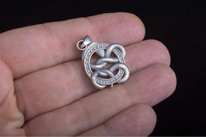 Snake Pendant with Runes and Red Cubic Zirconia Sterling Silver Norse Jewelry - vikingworkshop