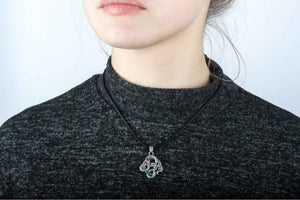 Snake Pendant with Runes and Red Cubic Zirconia Sterling Silver Norse Jewelry - vikingworkshop