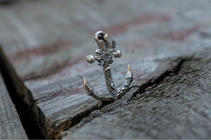 Big Anchor Symbol with Ship Steering Wheel Pendant Sterling Silver Norse Jewelry - vikingworkshop