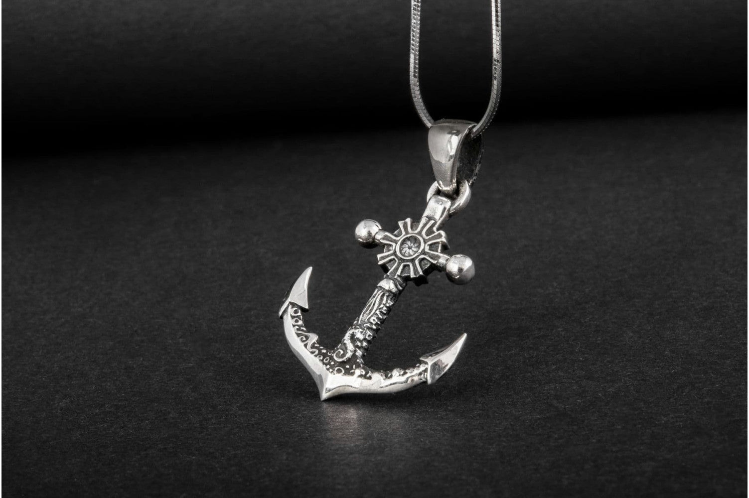 Small Anchor Symbol with Ship Steering Wheel Pendant Sterling Silver Norse Jewelry - vikingworkshop