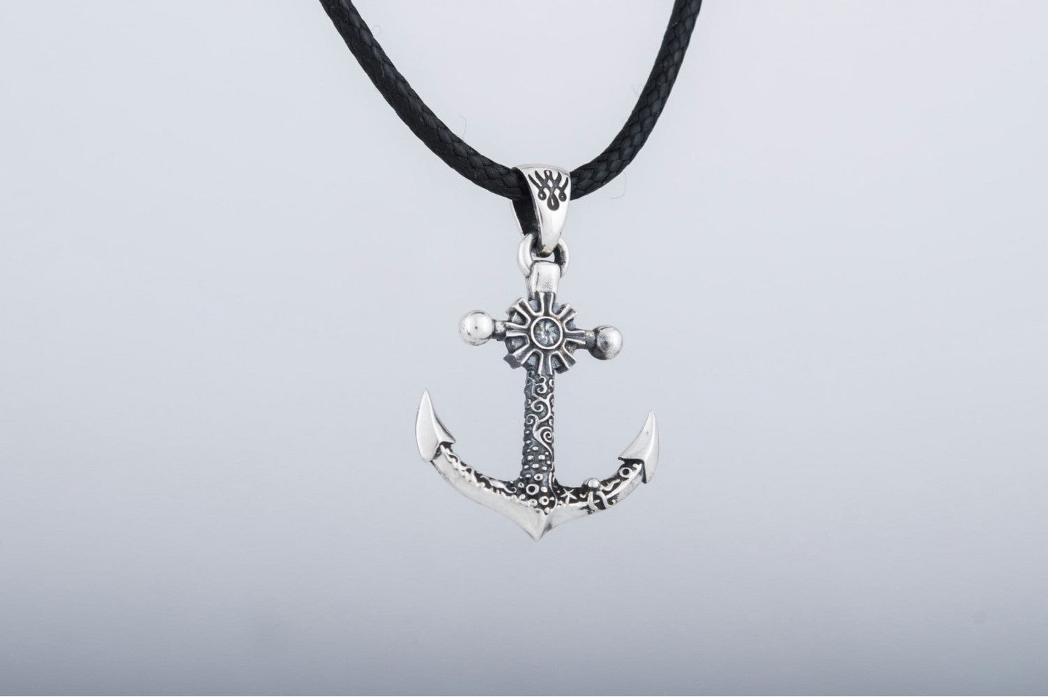 Small Anchor Symbol with Ship Steering Wheel Pendant Sterling Silver Norse Jewelry - vikingworkshop