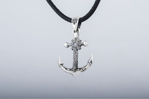 Small Anchor Symbol with Ship Steering Wheel Pendant Sterling Silver Norse Jewelry - vikingworkshop