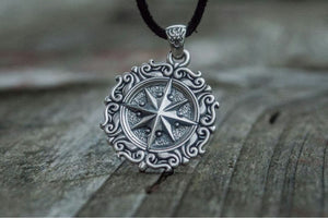 Compass Pendant with Ornament Sterling Silver Jewelry - vikingworkshop