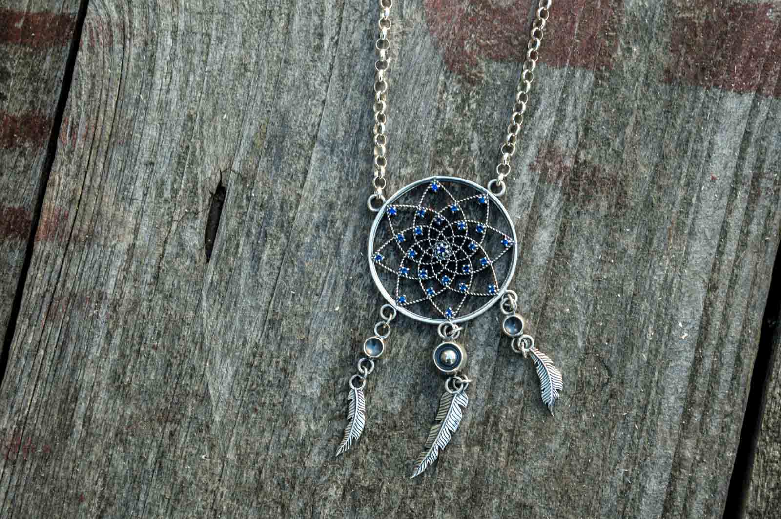 Dreamcatcher Pendant Sterling Silver Handcrafted Jewelry - vikingworkshop