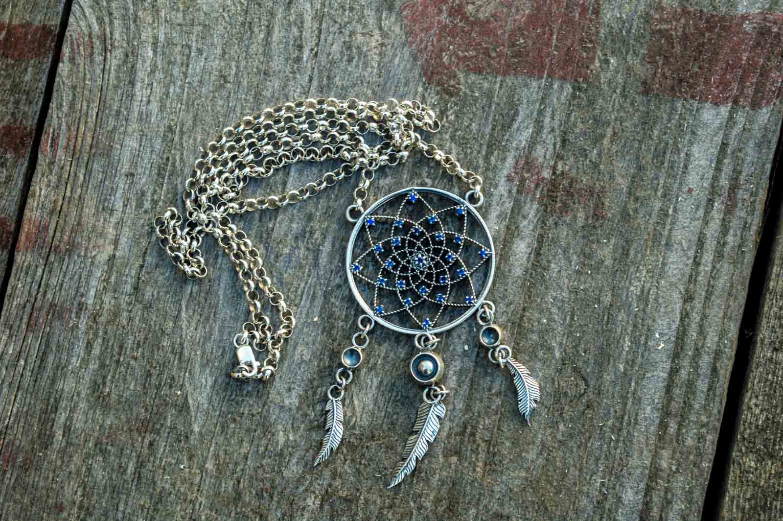 Dreamcatcher Pendant Sterling Silver Handcrafted Jewelry - vikingworkshop