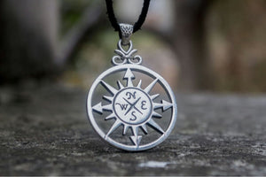 Compass Pendant Sterling Silver Handmade Unique Jewelry - vikingworkshop