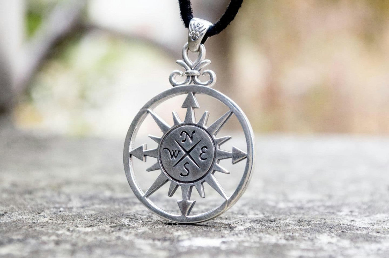 Compass Pendant Sterling Silver Handmade Unique Jewelry - vikingworkshop