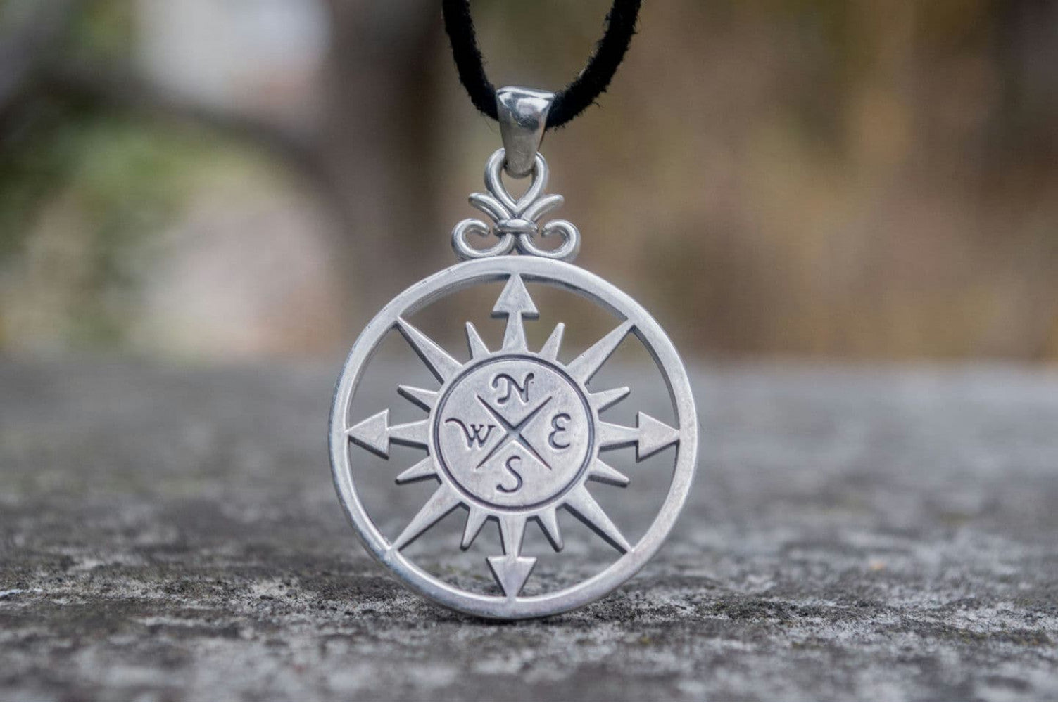 Compass Pendant Sterling Silver Handmade Unique Jewelry - vikingworkshop