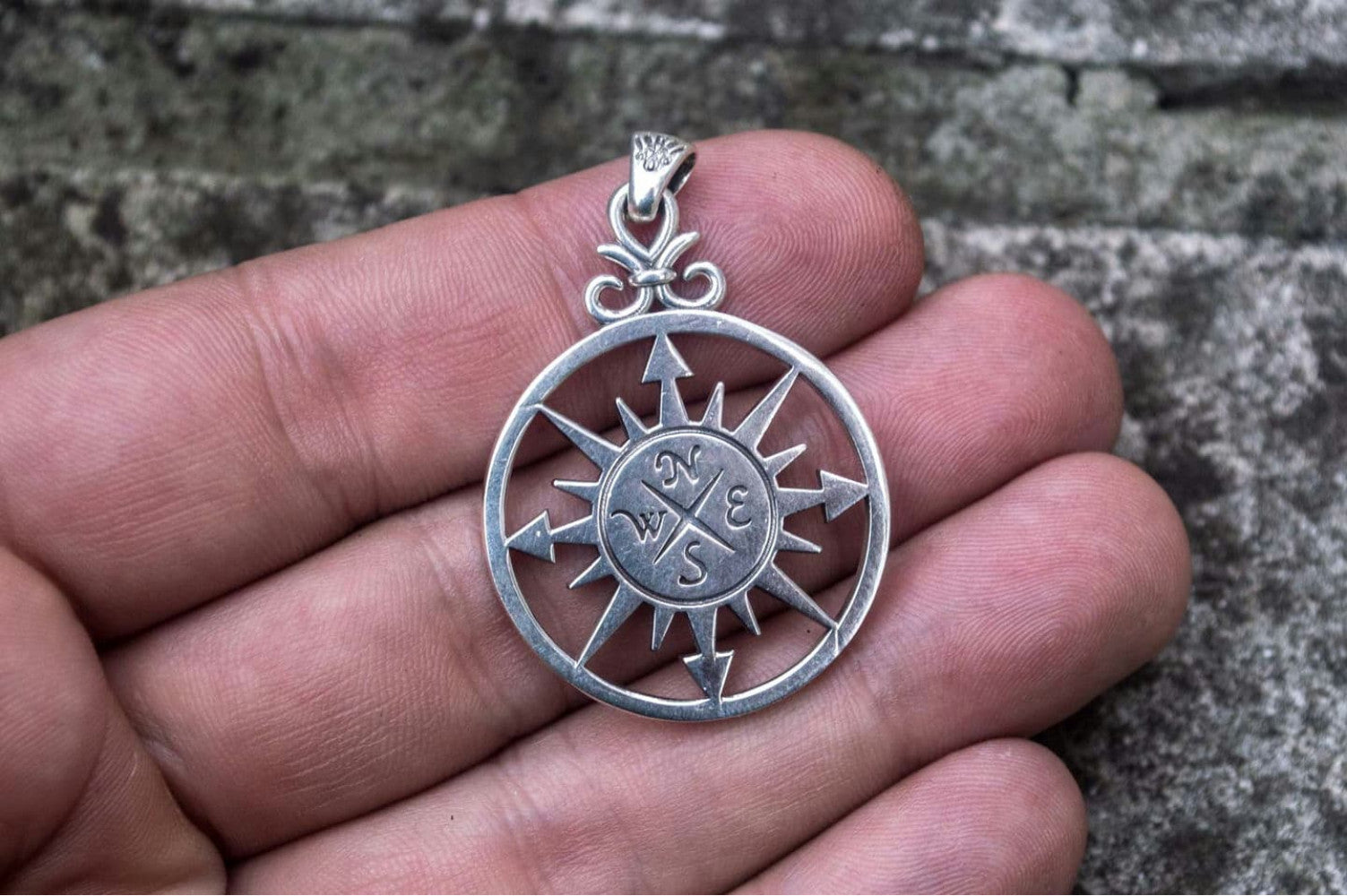 Compass Pendant Sterling Silver Handmade Unique Jewelry - vikingworkshop