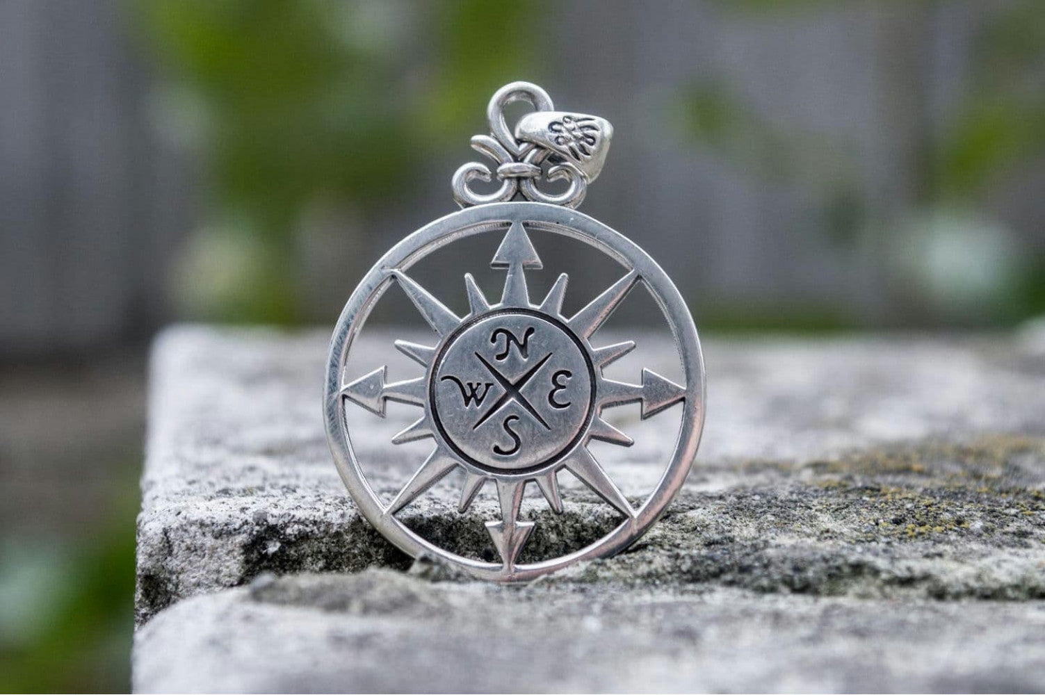 Compass Pendant Sterling Silver Handmade Unique Jewelry - vikingworkshop