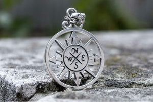 Compass Pendant Sterling Silver Handmade Unique Jewelry - vikingworkshop