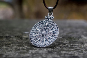 Compass with Numerical Digit Pendant Sterling Silver Viking Jewelry - vikingworkshop