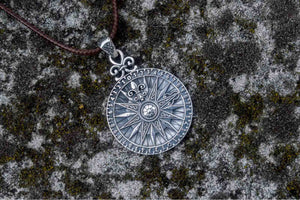 Compass with Numerical Digit Pendant Sterling Silver Viking Jewelry - vikingworkshop