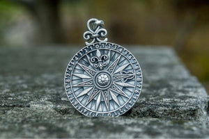 Compass with Numerical Digit Pendant Sterling Silver Viking Jewelry - vikingworkshop