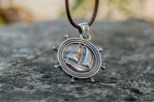 Handweel Pendant with Ship Sterling Silver Unique Handmade Jewelry - vikingworkshop