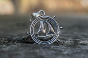 Handweel Pendant with Ship Sterling Silver Unique Handmade Jewelry - vikingworkshop