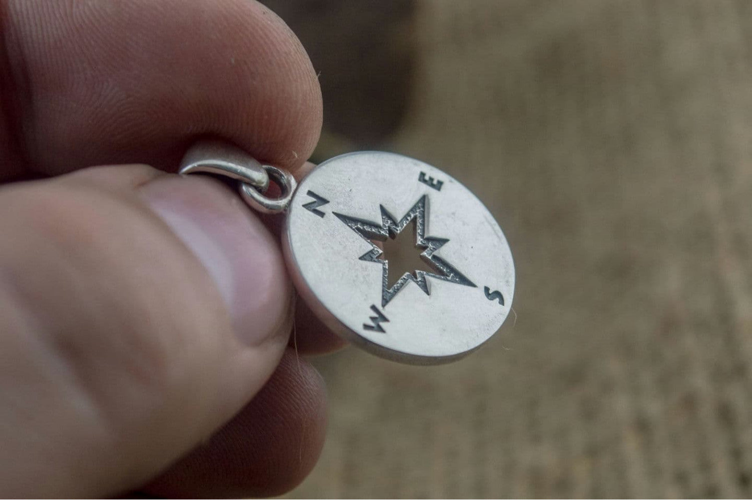 Compass Pendant Sterling Silver Unique Handmade Jewelry V03 - vikingworkshop