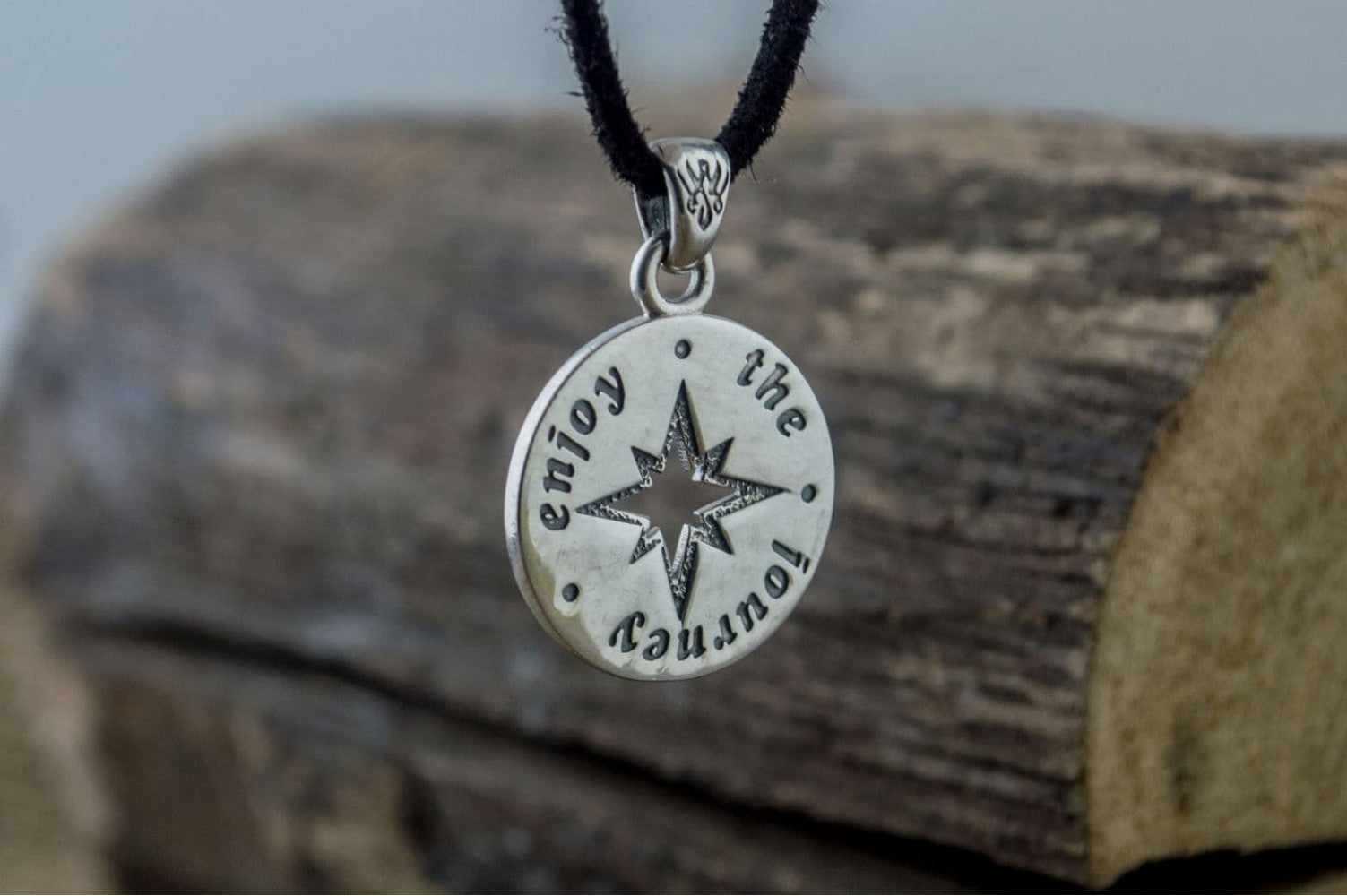 Compass Pendant Sterling Silver Unique Handmade Jewelry V03 - vikingworkshop