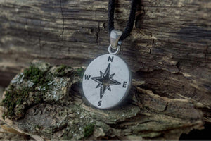 Compass Pendant Sterling Silver Unique Handmade Jewelry V02 - vikingworkshop