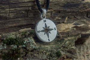 Compass Pendant Sterling Silver Unique Handmade Jewelry V02 - vikingworkshop