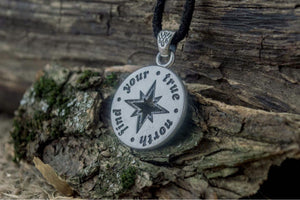 Compass Pendant Sterling Silver Unique Handmade Jewelry V02 - vikingworkshop