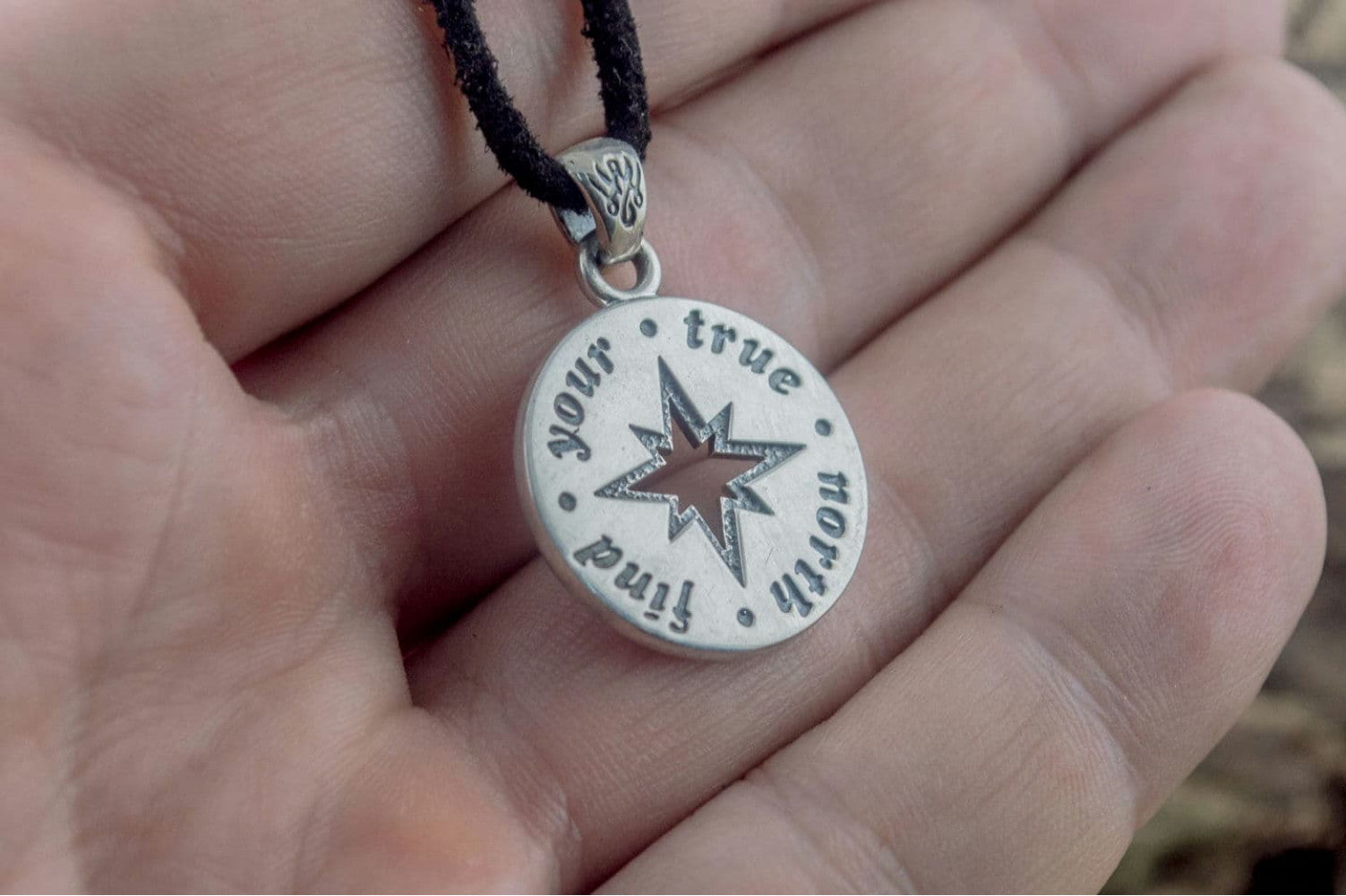 Compass Pendant Sterling Silver Unique Handmade Jewelry V02 - vikingworkshop