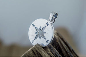 Compass Pendant Sterling Silver Unique Handmade Jewelry V02 - vikingworkshop