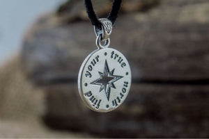 Compass Pendant Sterling Silver Unique Handmade Jewelry V02 - vikingworkshop