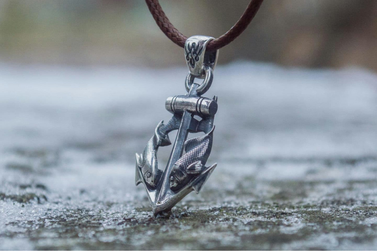 Anchor with Fish Pendant Sterling Silver Unique Handmade Jewelry - vikingworkshop