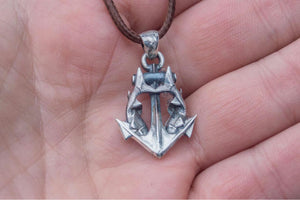 Anchor with Fish Pendant Sterling Silver Unique Handmade Jewelry - vikingworkshop