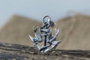 Anchor with Birds Pendant Sterling Silver Unique Handmade Jewelry - vikingworkshop