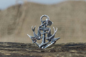 Anchor with Birds Pendant Sterling Silver Unique Handmade Jewelry - vikingworkshop