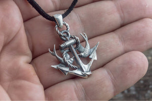 Anchor with Birds Pendant Sterling Silver Unique Handmade Jewelry - vikingworkshop