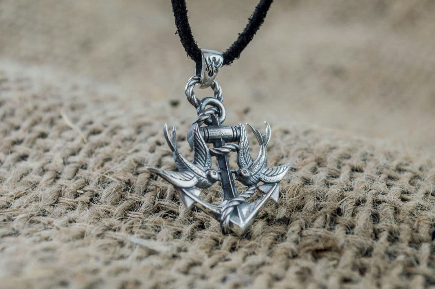 Anchor with Birds Pendant Sterling Silver Unique Handmade Jewelry - vikingworkshop